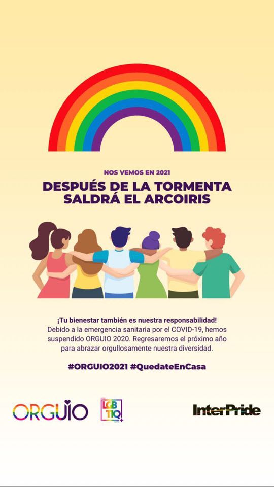 Suspensión del Orgullo Quito, Ecuador por emergencia Covid19 Orguio